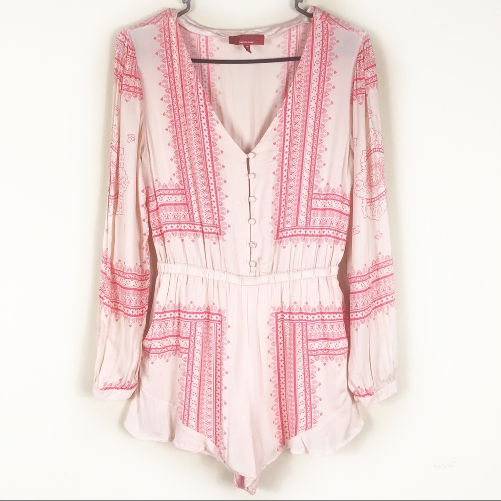 Saks Fifth Avenue Cream & Pink Long Sleeve Romper